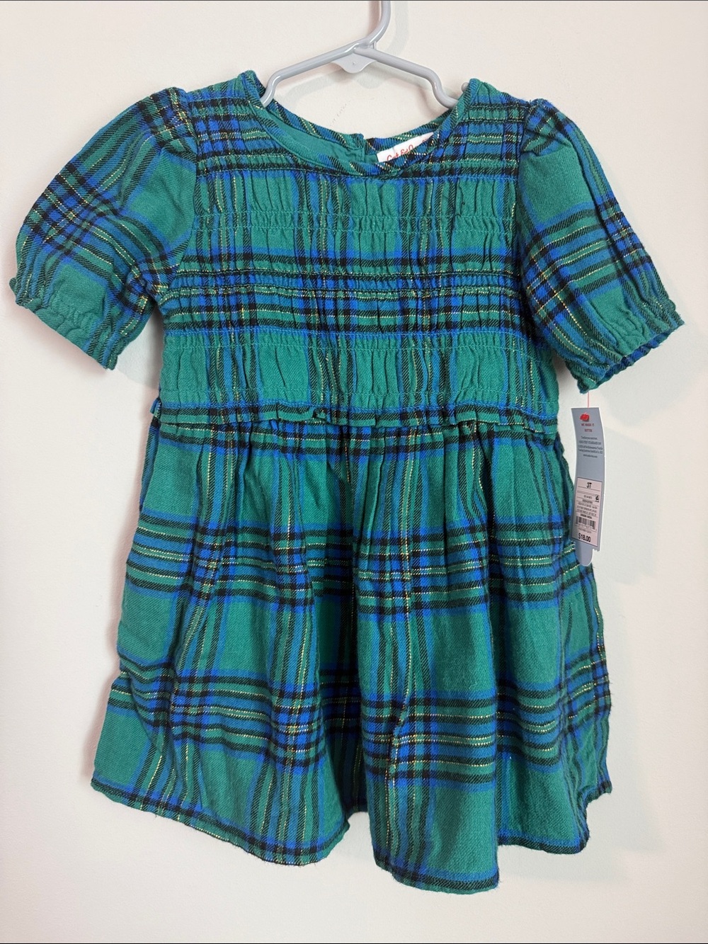 Cat & Jack Green and Blue Plaid Smocked Casual Dress